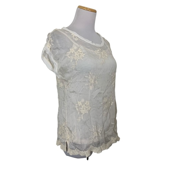 Boho Chic Ethereal Semi Sheer Embroidered Silk Blend Top Womens S Floral Italy - Picture 5 of 17